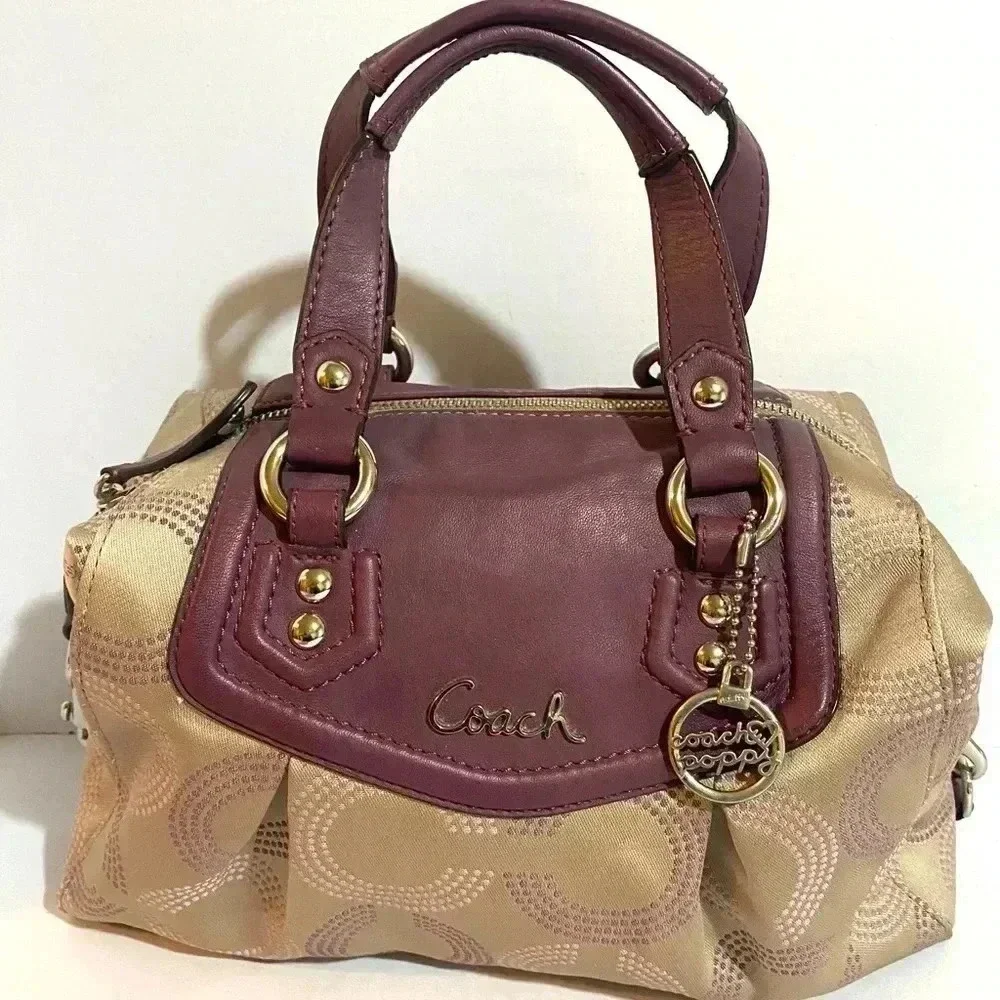 Coach CC signature print nylon leather satchel handbag